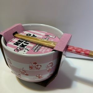 Hello Kitty Strawberry Milkshake Ramen Bowl With Chopsticks